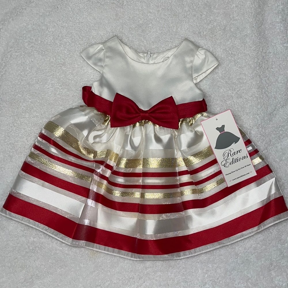 NWT Rare Editions Baby girl striped organza dress- 6-9M